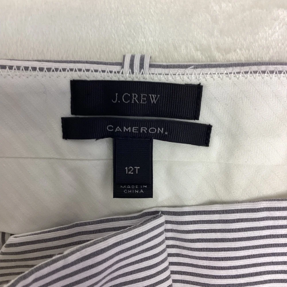 J. Crew Cameron‎ Pinstriped Pants Women’s Size 12 Tall Gray/White Lightweight